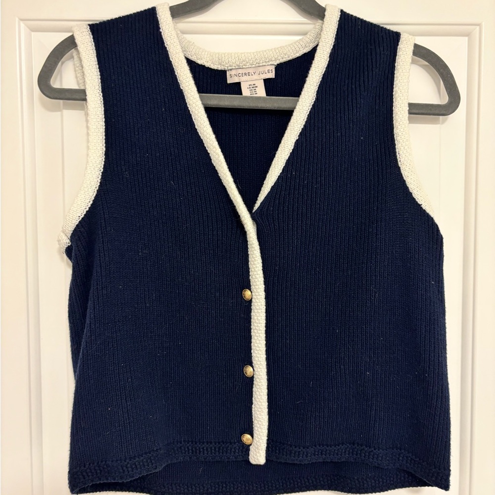 Navy and White Sleeveless Sweater Vest